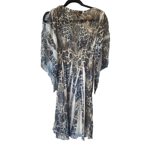 Alberto Makali Animal Print Dress Fairy Sheer Batwing Sleeve Whimsigoth V Neck - Picture 7 of 12